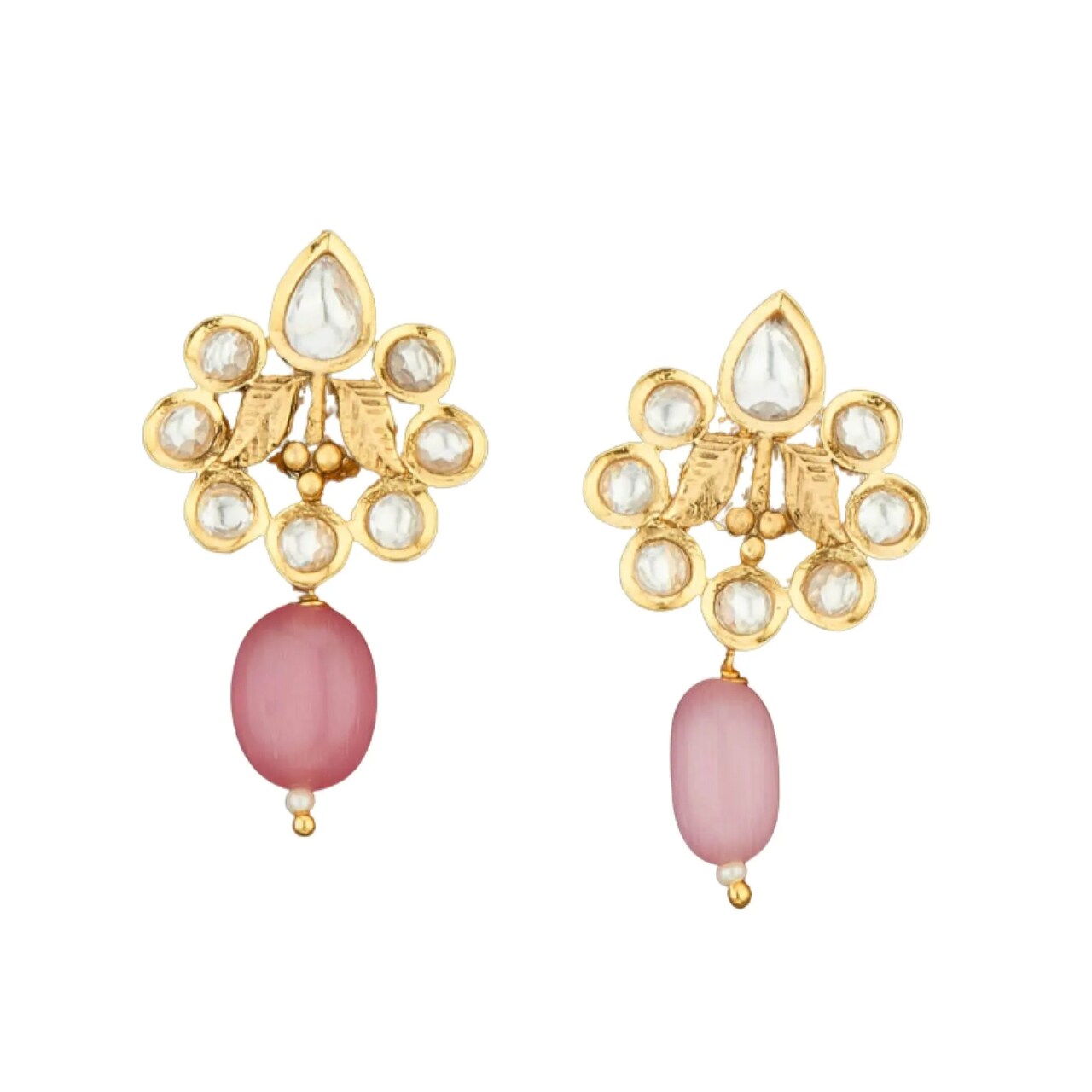 Indian Kundan Small Earrings for Women - Indian Traditional Small Jhumka Chandbali Kundan Stud Earrings in Gold & White Tone Bollywood Style Small Dangle Earrings for Women Bridal Jewellery